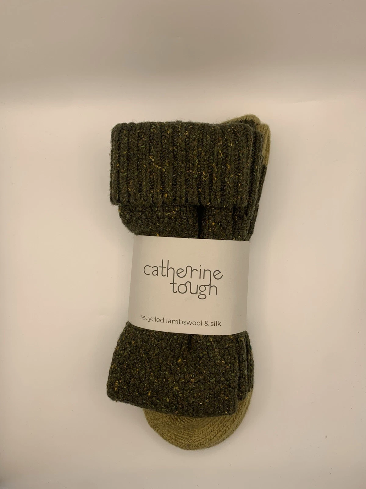 Catherine Tough Recycled Lambswool & Silk Socks 8-11 Olive Green Tones