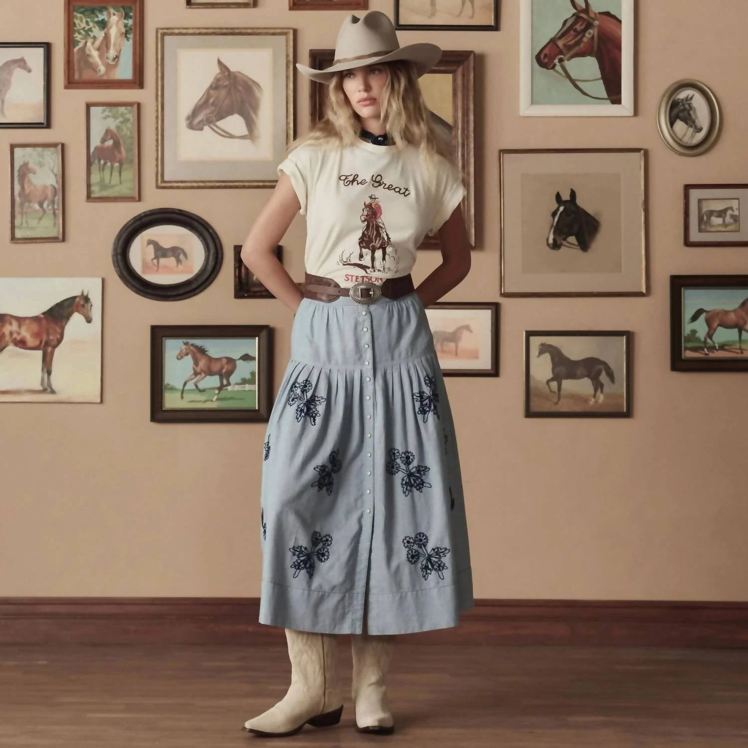 The Great. Embroidered Highland Skirt Chambray
Opens in a new window or tab