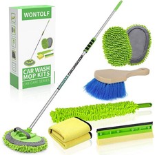 Wontolf 62 Car Wash Brush Long Handle Chenille Microfiber Car Wash Mop Mitt Kit