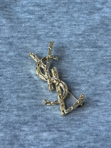 Vintage Yves Saint Laurent Gold Tone YSL Brooch Style Pin Designer Jewelry 2.8"