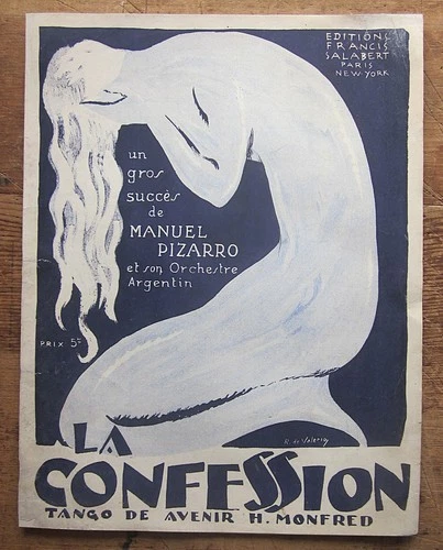 1926 La Confession Antique Vintage Old Music Sheet Tango Salabert R de Valerio