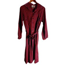 Vtg 80s Countess Striped Shirt Dress Navy Red Midi Button Belted 18C Mod Style