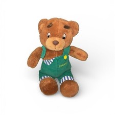 Eden Corduroy Teddy Bear Plush Brown Green Overalls Yellow Buttons 12" Vtg 1996