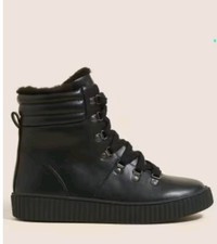Marks and Spencer Women's Lace Up Wide Fit Flatform Ankle Boots Black UK Size 5