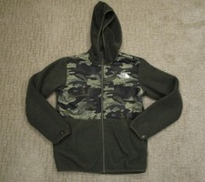 North Face Jacket Boys Large Green Camo Youth Kids Sherpa Fleece Hooded Full Zip