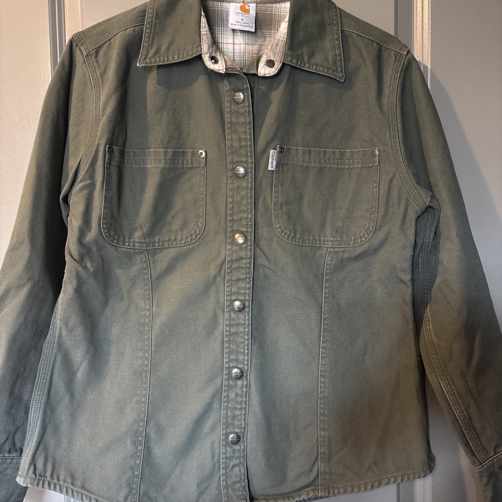 Carhartt Womens Cotton Canvas Flannel Lined Snap Front Jacket Size Small