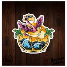 Flamingo Beach Palm Trees - Vinyl Decal Sticker - Car Window Laptop - ebn7961