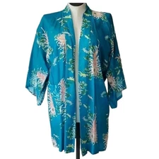 Vintage 50s blue short Kimono robe large
