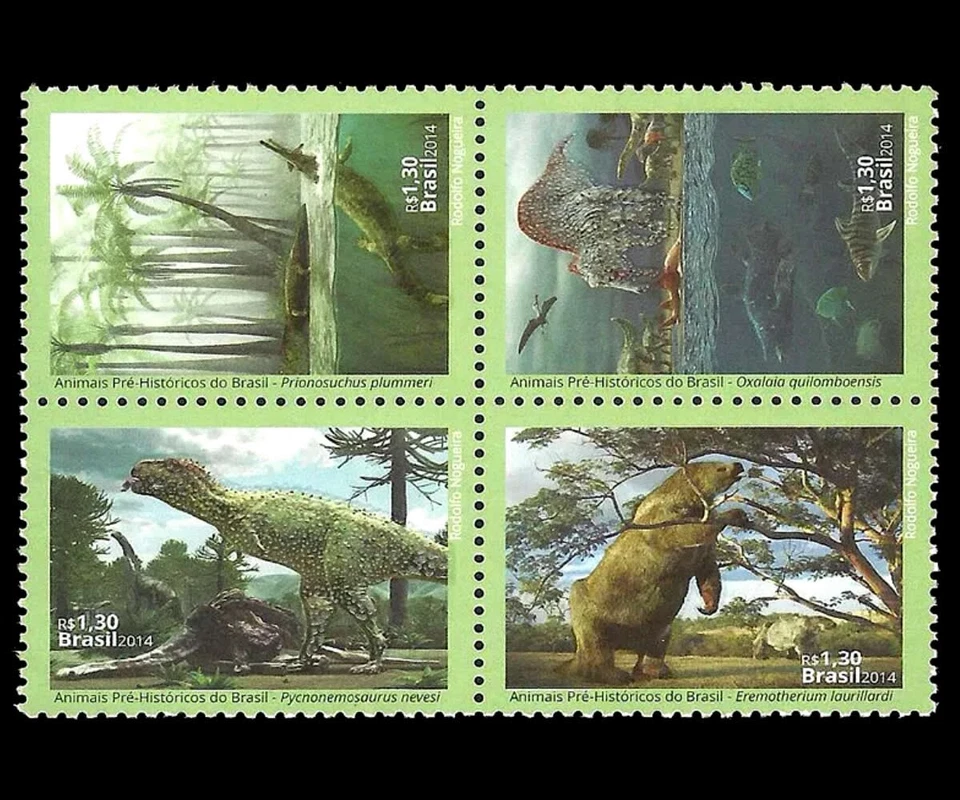 Sello de animales prehistóricos 3D Brasil 2014 динозавр 恐龙 Kǒnglóng 恐竜 जाता dinosaurios Foto 3 de 3