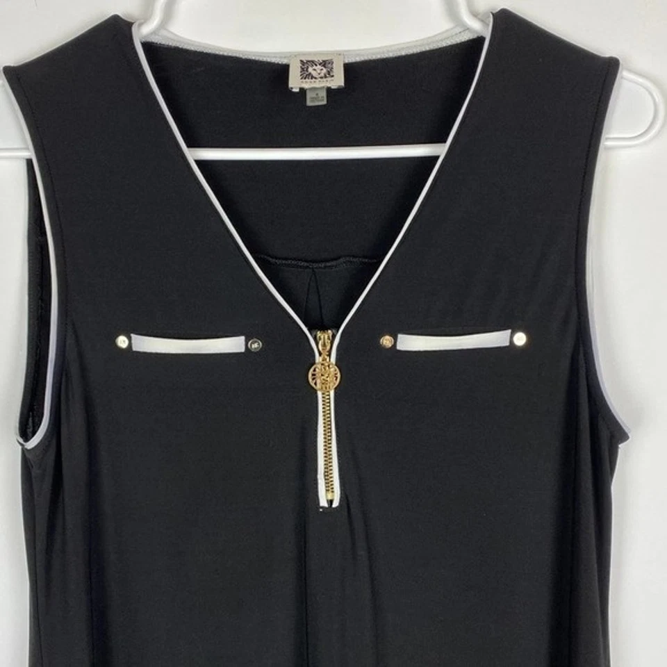Vestido corto ligero Anne Klein para mujer talla 4 negro sin mangas cuello en V Foto 3 de 4