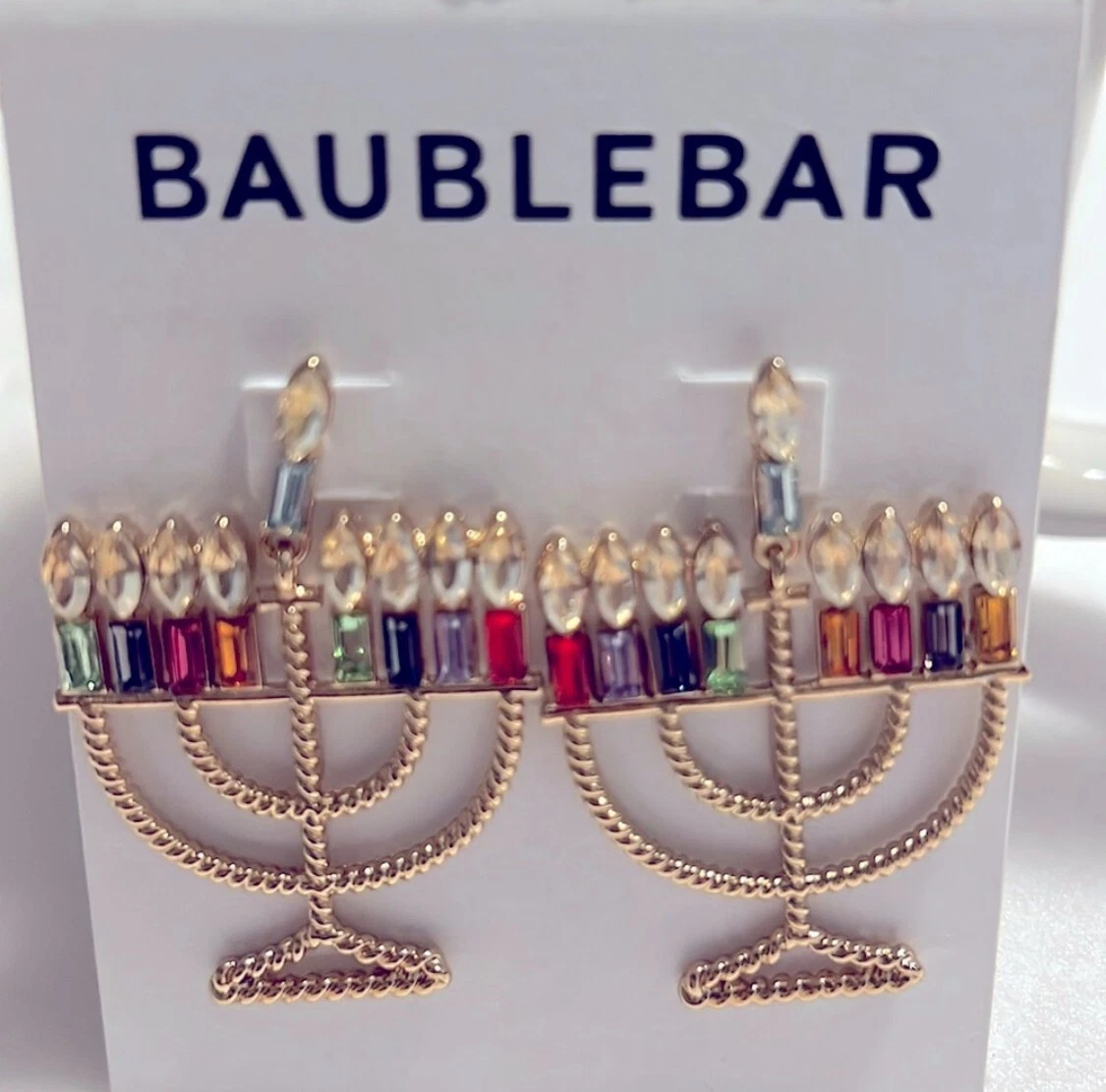 Baublebar Hanukkah menorah rhinestone dangle pierced earrings NEW