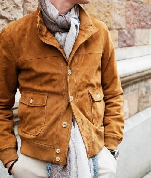 Brown Leather Blazer Men Pure Suede Coat Jacket 2 Button Size S M L XL XXL
