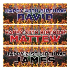 2 personalised birthday banner wales welsh dragon fire flames party decoration