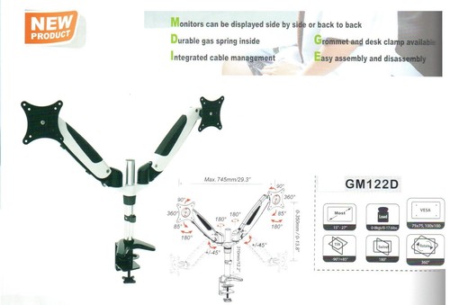 RobotArm GM122D Gas Spring Desk LCD MOUNT for DUAL 15"to 27" LCD/LED monitor NEW - Picture 3 of 3
