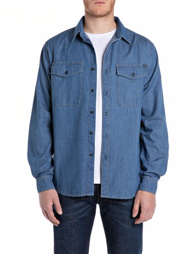 Camisa casual hombre Replay 6,5 OZ BLACK DENIM - Regular Fit azul medio azul - Imagen 2 de 3