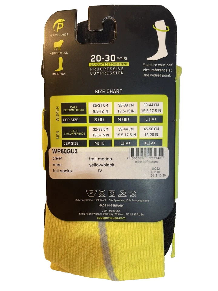Calcetines de compresión CEP Trail Merino para hombre talla 4 (IV) amarillo/negro calcetines completos para hombre Foto 2 de 4