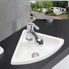 Boat Caravan RV Camper Corner Sink Kit White Acrylic Triangular Sink With Faucet