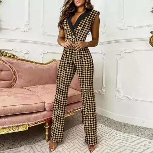 Traje pantalón verano cuello en V mono sin mangas mujer mono elegante largo de una pieza - Imagen 6 de 17
