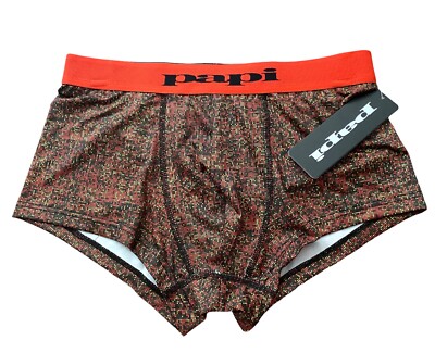 Papi Men's Nwt Orange Digital Sexy UMPA050 Microflex Brazilian Trunk Underwear 