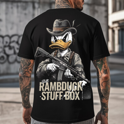 Stuff Box Rambduck Herren T-Shirt Schwarz STB-1363 | S-5XL | Ente mit M16 