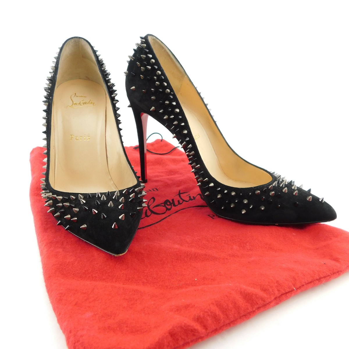 Christian Louboutin スエード刺繍スリッポン 38 Christian Louboutin スエード刺繍スリッポン 38