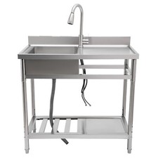 Free Standing Kitchen Utility Sink with Workbench Faucet Stainless Steel Sink