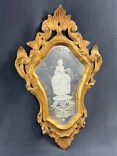 Miroir vénitien églomisé à l'élégante cadre bois doré sculpté XIXe