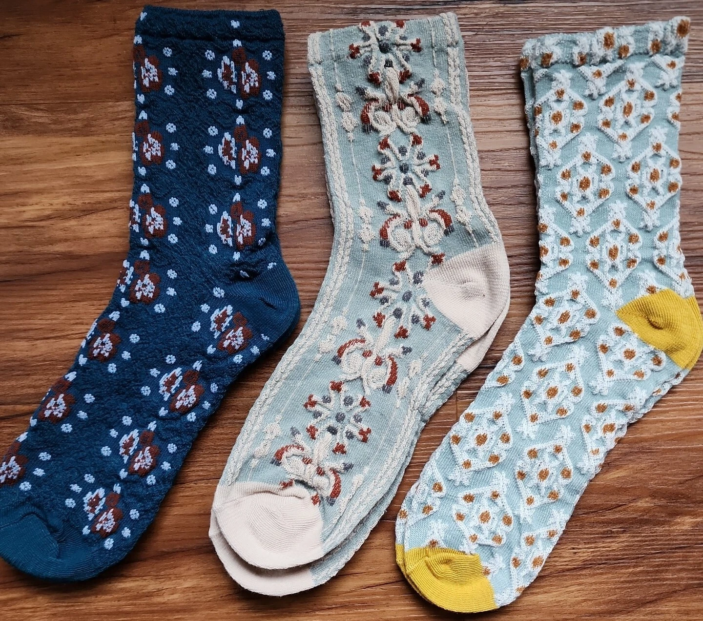Three (3) Pair ~ Textured ~ Geometric Pattern ~ Multicolored ~ Ankle/Crew Socks