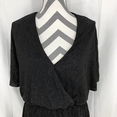 All in Favor Nordstrom Dolman Sleeve Black Metallic Gold V-Neck Dress  Medium USA | eBay