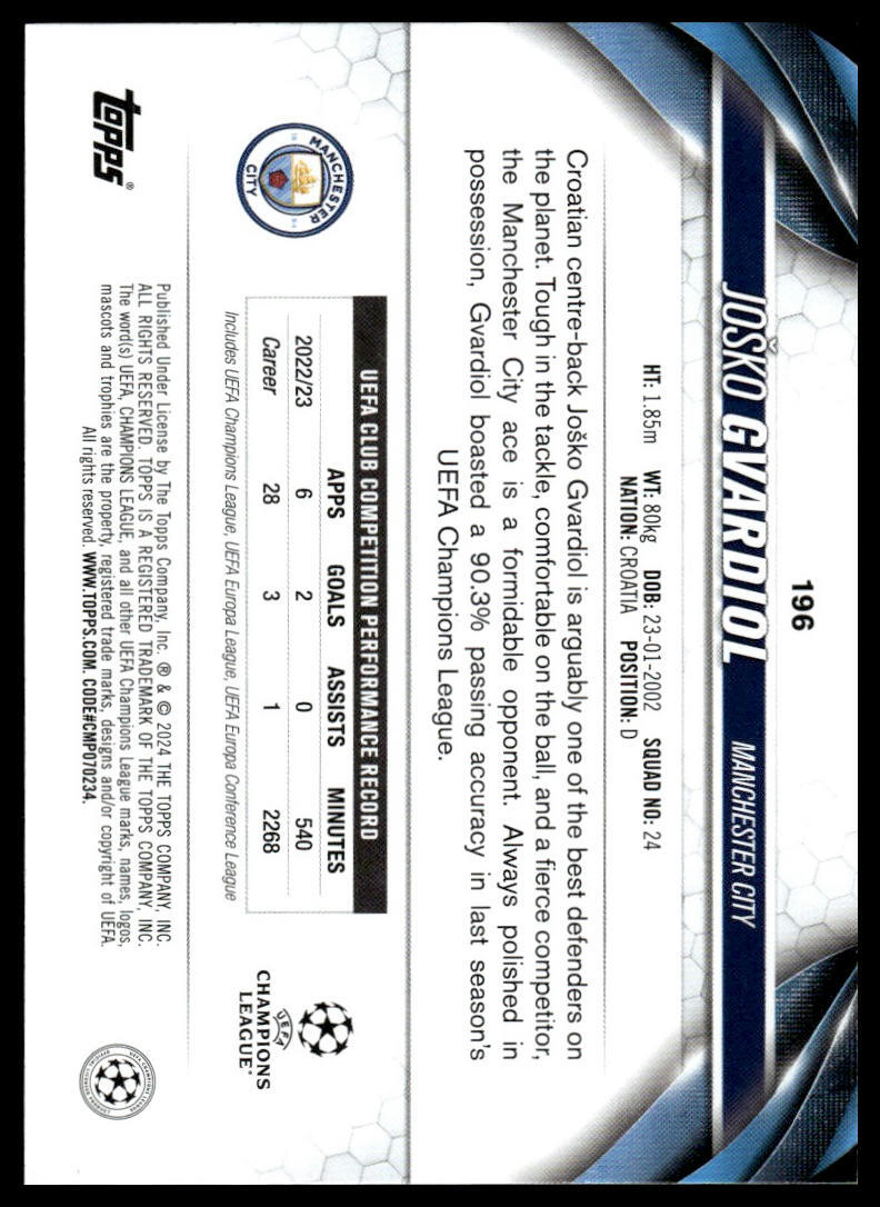 2023-24 Topps UEFA Club Competitions Josko Gvardiol #196 | eBay