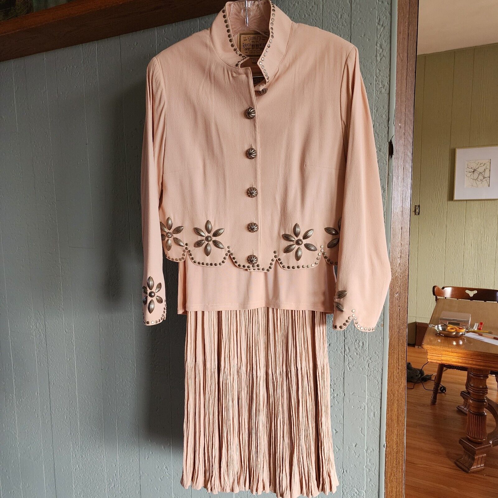 Double D Ranch 3 Pc Set Salmon Pink Conchos Broomstick Skirt Cowgirl Rodeo XS
