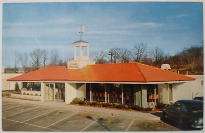 Vintage Postcard Howard Johnsons Restaurant Steeple Car Red Print AA11
