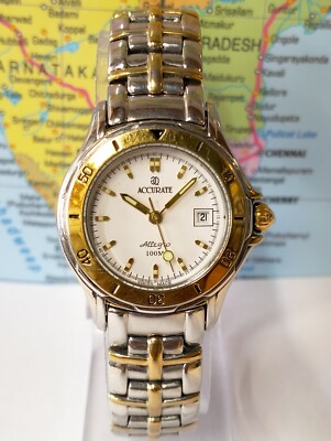ACCURATE QUARTZ WHITE DIAL ALQ542T SWISS WOMEN'S FULL WORKING ALL ORIGINAL VTG.