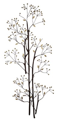 Tall 61'' Brown Gold Leaf Branch Wall Art | Metal Berry Open