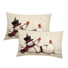 Christmas Lumbar Pillow Covers 12X20 Inch 20" x 12" Pack of 2 J-snowman