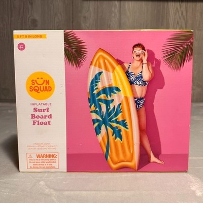 New In Box Sun Squad Surf Board Pool Float  5'9'' Long Palm Tree Design Free Ship