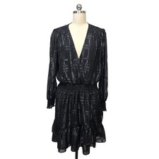 MICHAEL KORS Black Metallic Long Sleeve Smocked Tiered Ruffle Dress Womens XL
