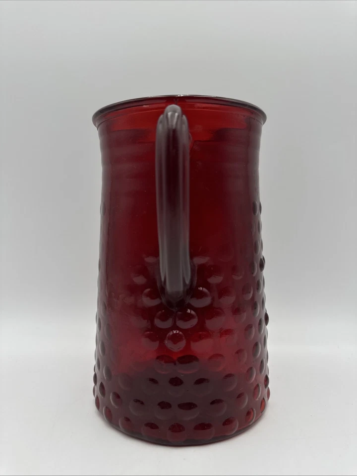 Vintage Anchor Hocking Ruby Red Hobnail Pitcher 8" Tall - Image 3 of 4