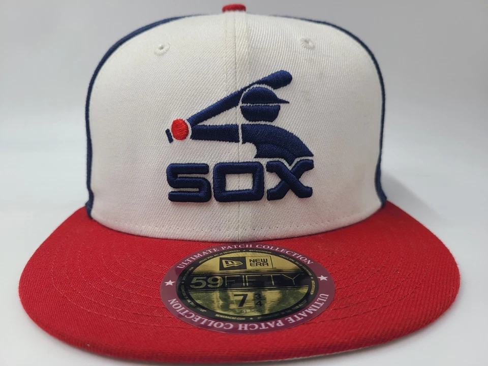 Chicago White Sox Comiskey Park Patch New Era 59Fifty Fitted 7 3/4 Hat Cap RWB - Image 3 of 4