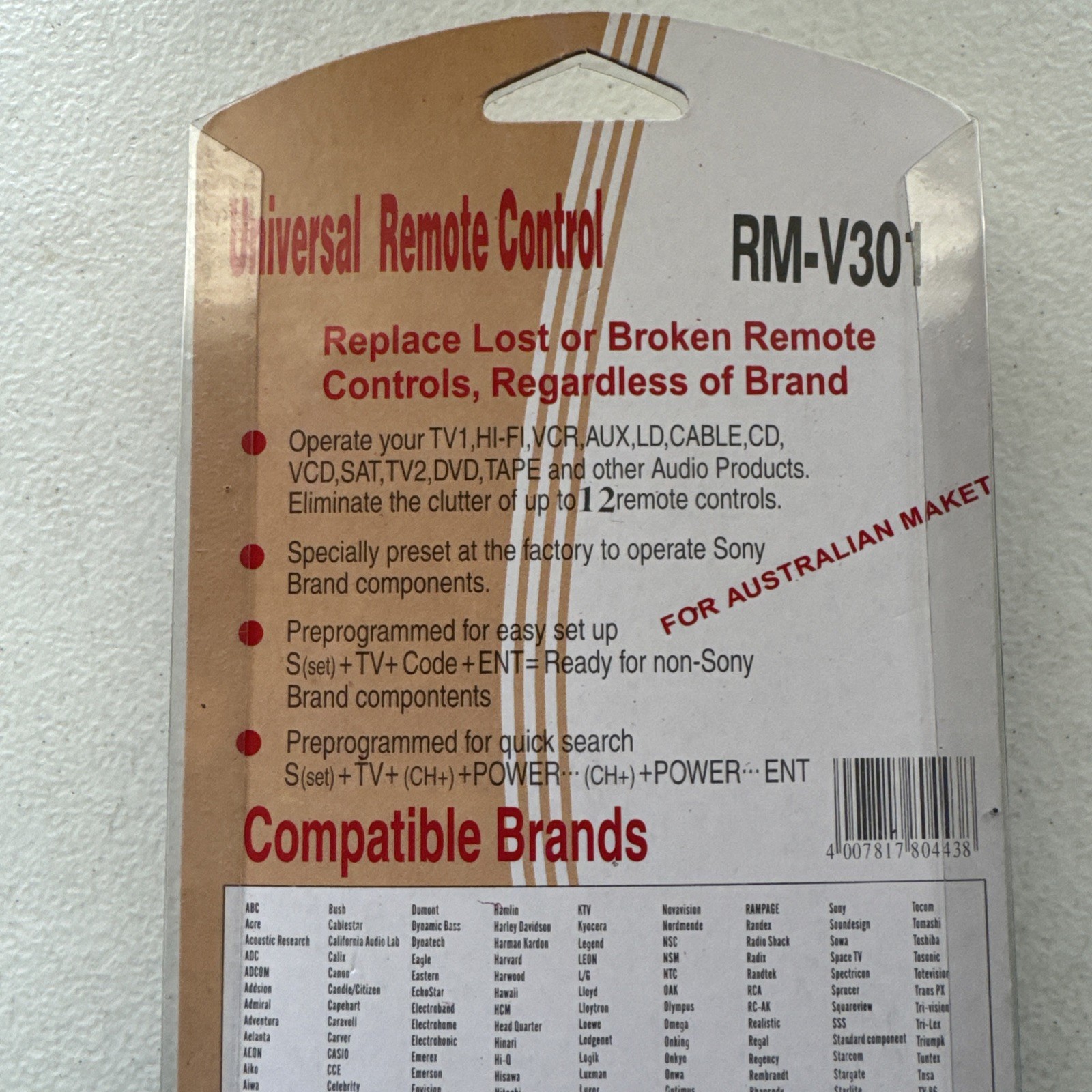 Remote Universal RM-V301 Universal 12- Control TV VCR DVD Remote Control Vintage