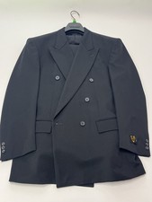 Mens GGG Black Double Breasted Peak Lapel Wool Suit 42R 36W NEW