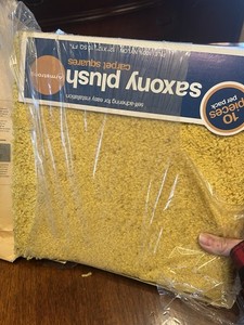 Vintage 1970s Armstrong Saxony Plush Carpet Squares - Mellow Gold - 12x12in NOS