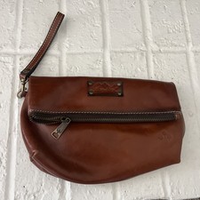 PATRICIA NASH Leather Top Zip Valerie Wristlet Clutch Brown Leather Wrist Strap