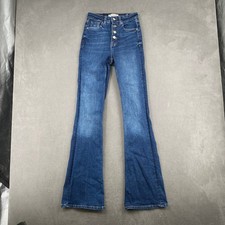 Zara Womens High Waisted Flare Jeans Dark Wash Button Fly Size 2