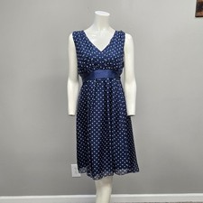 Luxe By Seraphine 100% Silk Midi Maternity Dress Size 10 Blue Polka Dot Modest