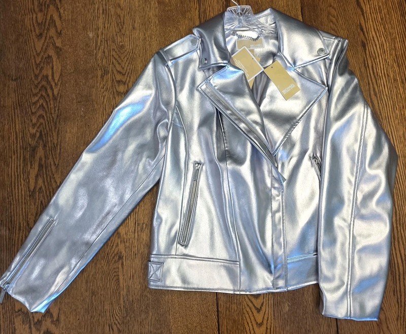 NEW Ladies Michael Kors Silver Metallic Jacket