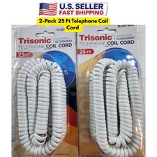 2-Pack 25 Ft Telephone Coil Cord White Extra Long Handset Cord Home Office