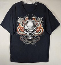 Skull Dragon Graphic Shirt Mens Large Black Gothic Biker Tattoo Tee T-Shirt