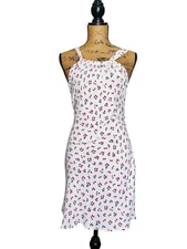 FRIENDS & LOVERS CHERRY PRINT WHITE RED GREEN OPEN BACK MINI DRESS SIZE XS
