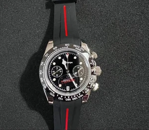 Brand New Parrsrp Chronograph Seiko Move Black x Red Rubber Belt